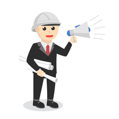 engineer talking with megaphone design character on white background