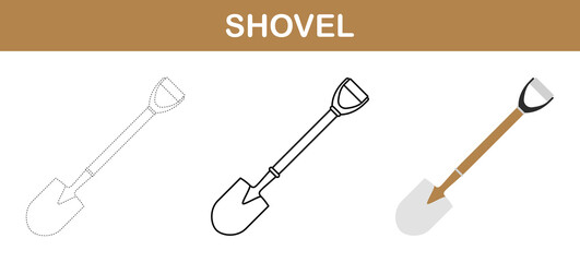 Shovel tracing and coloring worksheet for kids