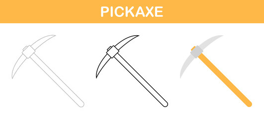 Pickaxe tracing and coloring worksheet for kids