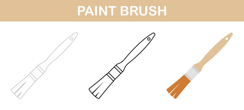 Paint Brush tracing and coloring worksheet for kids
