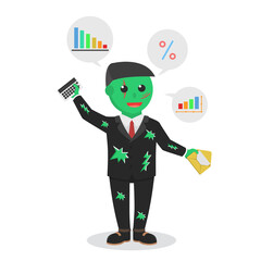 zombie businessman counting percentage design character on white background