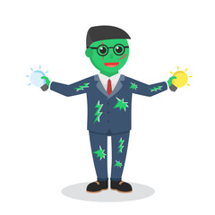 zombie businessman holding functional bulb design character on white background