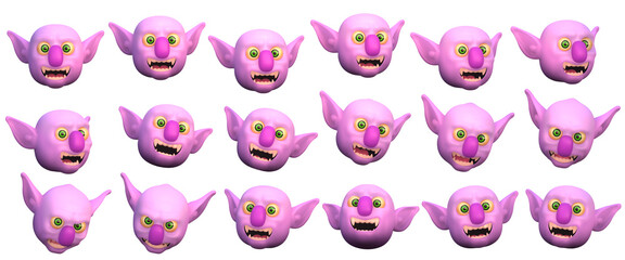 Transparent 3d vampire stylized cartoon faces set halloween cute