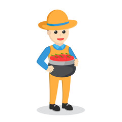 farmer brings a basket of apples design character on white background