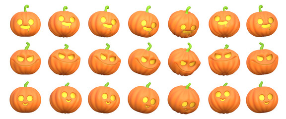 3d stylized cartoon pumpkin monster heads halloween