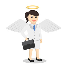 business woman secretary angel holding briefcase design character on white background