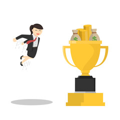 business woman high jump to get wealth