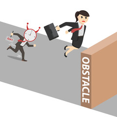 business woman secretary jump over obstacle design character on white background