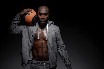 African American man with basketball