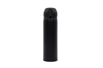 Black thermos cup close-up, png transparent