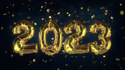 Golden balloons 2023 and confetti for new year celebration - Powered by Adobe