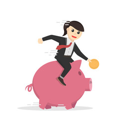business woman secretary riding piggy bank design character on white background