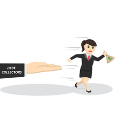 business woman secretary run away from debt collectors design character on white background