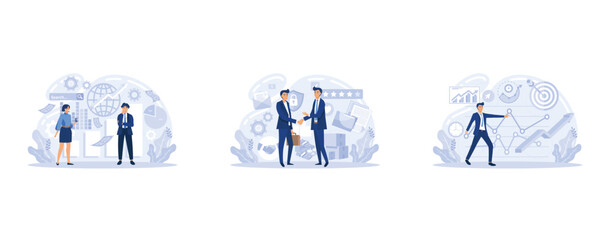 Business services metaphor, strategic planning, market research, project management, Teamwork to achieve goal and increase results and profits, accounting business audit, set flat vector modern illust