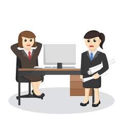 business woman secretary the diligently and the lazy design character on white background