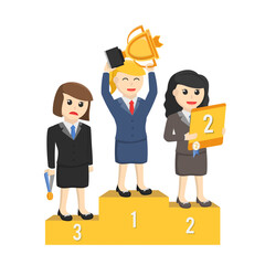 business woman secretary the winners on podium