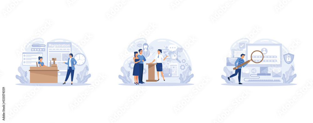 Poster people using secure login and password, account data for authorization. personal data security. regi