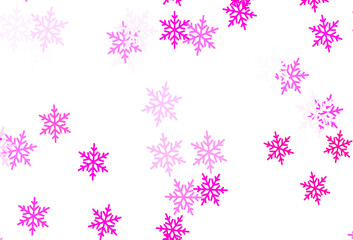 Light Pink vector texture with colored snowflakes, stars.