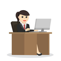 business woman work on office desk design character on white background