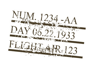 Black post mark. Flying on airplanes, stamp in documents, visa. Travel, tourism and recreation. Symbol, graphic element for website. Square sign with number. Cartoon flat vector illustration