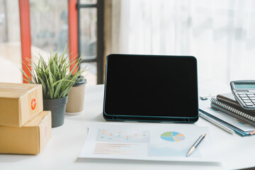 Fototapeta premium Business accounting desk with object at office workplace.