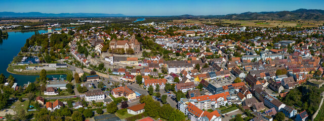 Aerial view of the city Breisach am Kaiserstuhl in Germany