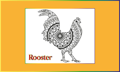 Fototapeta na wymiar Rooster Coloring Page For Adults And Kids .