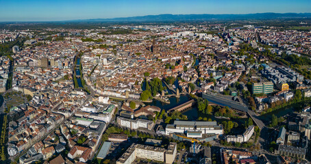 Aerial view around the old town of the city Strasbourg in France