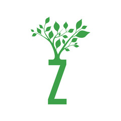 Green letter Z with the branch of a tree ornament. For initial logo and brand identity.