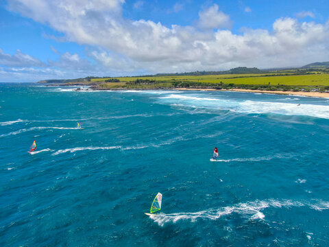 Kite Surfing Off The Coast Of Maui, Hawaii