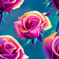 Fototapeta na wymiar Roses seamless pattern, 3D illustration, 3D rendering.