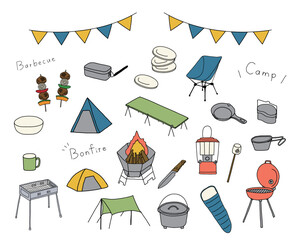 キャンプ用品のイラストセット