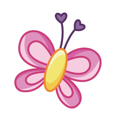 Princess butterfly icon. Toy or mascot for children. Fantasy, imagination and dreams, fairy tale. Social media sticker, graphic element for printing on fabric. Cartoon flat vector illustration