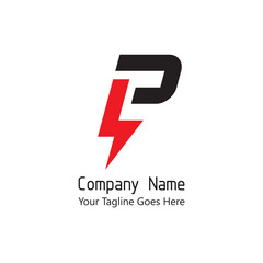 Typography for company symbol logo of letter P combine with electric power sign.