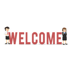 Fototapeta premium business woman secretary welcome character on white background