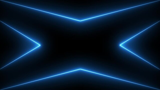 4K Looped. Bright Glowing Neon Blue Laser Line On Black Background