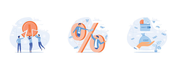 Fototapeta premium Dividend income and financial profitability. Return on investment chart, budget fund plan, revenue increase, accounting report, money bag income, pension saving account, set flat vector modern illustr