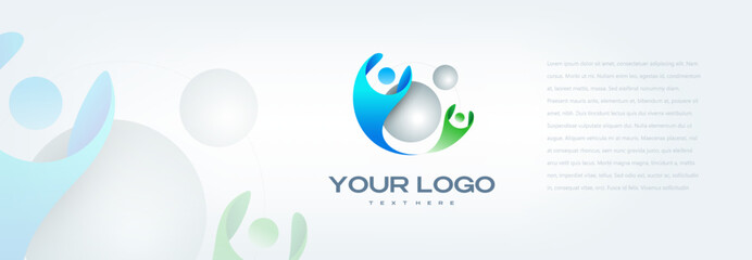 Logo people silhouette and sphere template vector