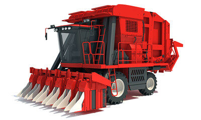 Cotton Picker Harvester farm equipment 3D rendering on white background