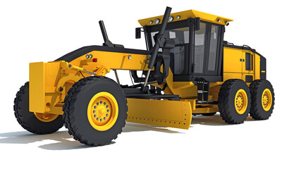 Motor Grader heavy construction machinery 3D rendering on white background