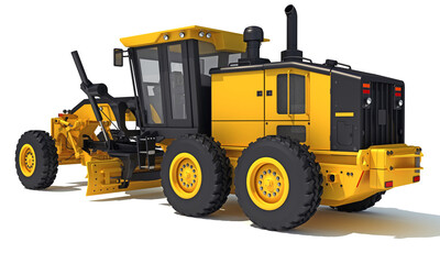 Motor Grader heavy construction machinery 3D rendering on white background