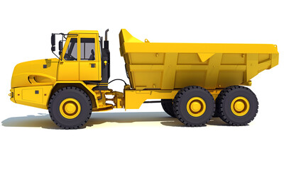 Dump Truck heavy construction machinery 3D rendering on white background