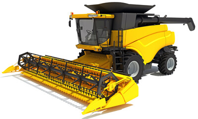 Combine Harvester farm equipment 3D rendering on white background