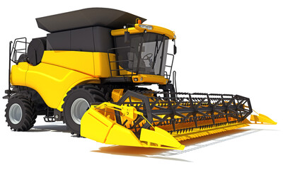 Obraz premium Combine Harvester farm equipment 3D rendering on white background