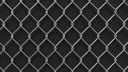 Chain link fence background. Metallic wire fence. 3D rendered image.