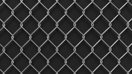 Chain link fence background. Metallic wire fence. 3D rendered image.