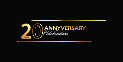 20 Year Anniversary celebration Vector Design. 20th Anniversary celebration. Gold Luxury Banner of 20th Anniversary celebration. twentieth celebration card. Vector anniversary