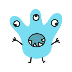 Cute funny doodle monster icon blue color