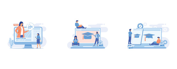 Fashion blogger tips, Color theory online studying, Maths online course, set flat vector modern illustration