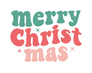 Merry Christmas quote retro wavy typography sublimation SVG on white background